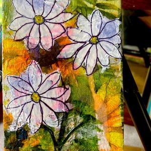 Mixed media daisies